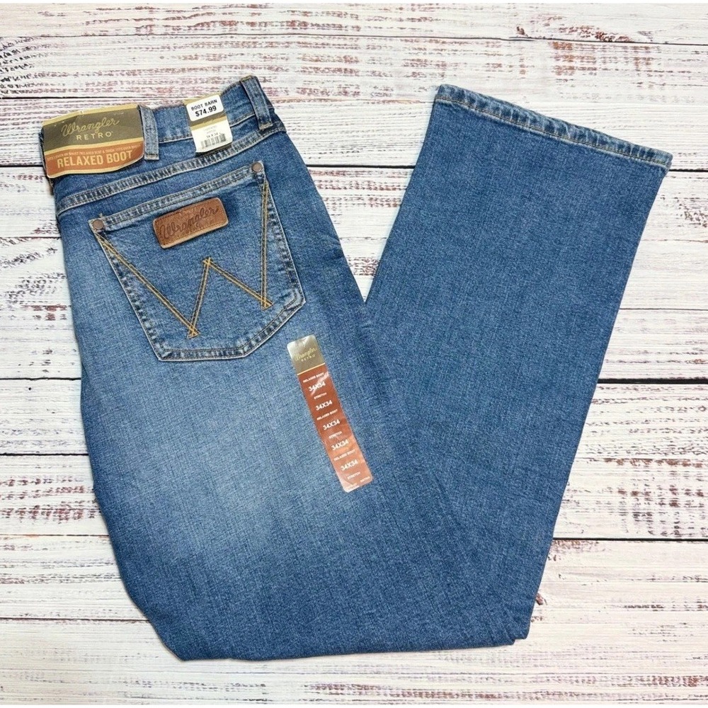 Wrangler Retro Relaxed Boot Jeans 34x34 WRT20 Blue Cotton Stretch Denim cowboy